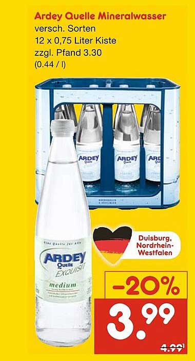 Ardey Quelle Mineralwasser 12 x 0,75 Liter Kiste