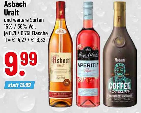 Asbach Uralt und weitere Sorten 15% / 36% Vol - je 0,71 / 0,75l Flasche