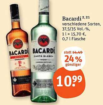 Bacardi verschiedene Sorten, 0,7 l Flasche