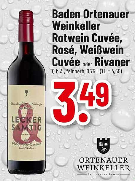Baden Ortenauer Weinkeller Rotwein Cuvée, Rosé, Weißwein Cuvée oder Rivaner 0,75 L für nur 3,49 €