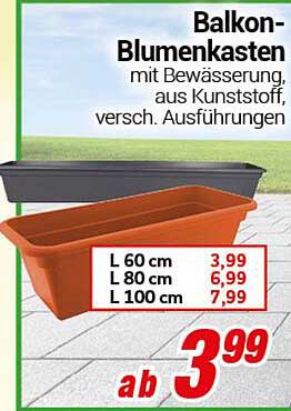 Balkon-Blumenkasten mit Bewässerung, aus Kunststoff, versch. Ausführungen