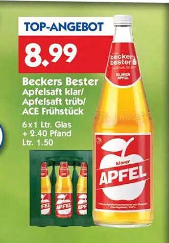 Beckers Bester Apfelsaft klar/Apfelsaft trüb/ACE Frühstück 6 x 1 Ltr. Glas