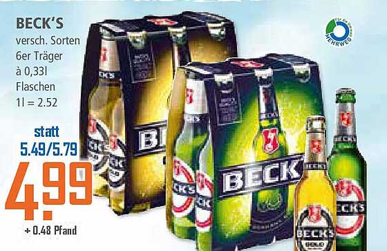 BECK'S 6er Träger verschiedener Sorten à 0,33l