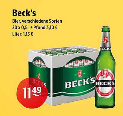 Beck’s Bier, verschiedene Sorten 20 x 0,5 l + Pfand 3,10 €