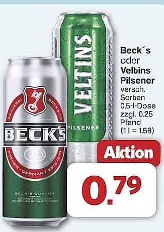 Beck`s oder Veltins Pilsener 0,5 l Dose - nur 0,79 €
