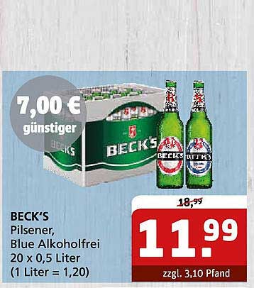 BECK'S Pilsener, Blue Alkoholfrei 20 x 0,5 Liter