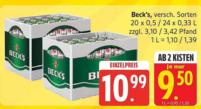 Beck's, versch. Sorten - 20 x 0,5 L / 24 x 0,33 L