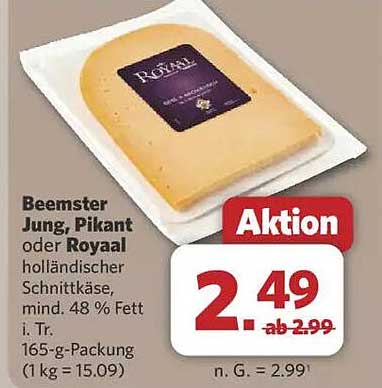 Beemster Jung, Pikant oder Royaal holländischer Schnittkäse, mind. 48 % Fett i. Tr.