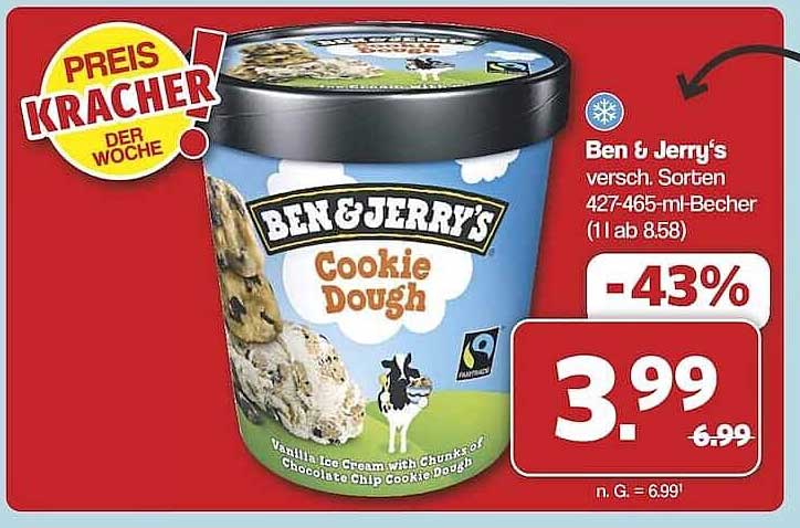 Ben & Jerry's Cookie Dough Eiscreme 427-465 ml