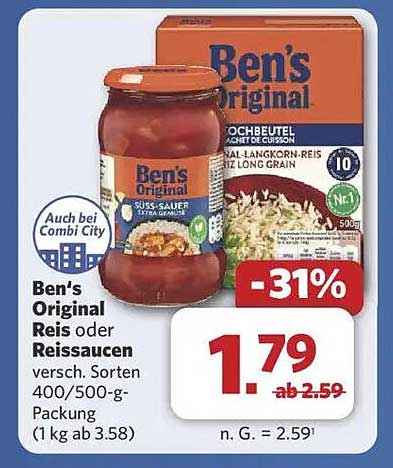 Ben's Original Reis oder Reissaucen - Verschiedene Sorten 400/500-g-Packung