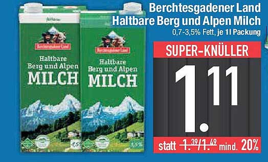 Berchtesgadener Land Haltbare Berg und Alpen Milch 1l