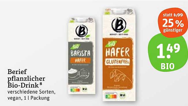 Berief pflanzlicher Bio-Drink, verschiedene Sorten, vegan, 1 l Packung