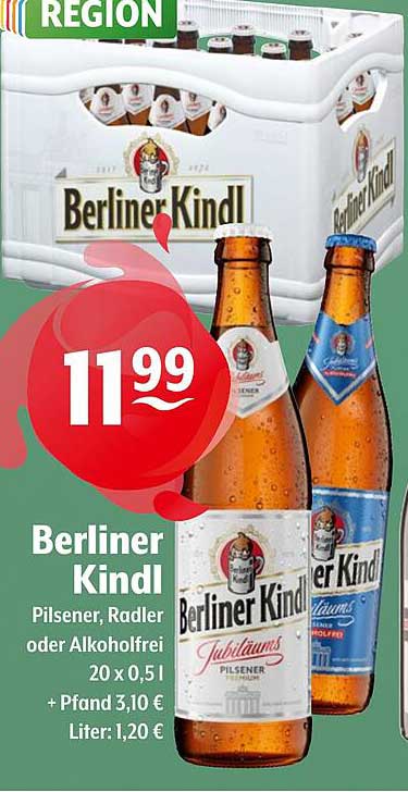 Berliner Kindl Pilsener, Radler oder Alkoholfrei - 20 x 0,5 l