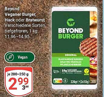 Beyond Veganer Burger, Hack oder Bratwurst, verschiedene Sorten, tiefgefroren