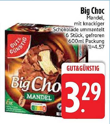 Big Choc Mandel, mit knackiger Schokolade ummantelt 6 Stück, gefroren 600ml Packung