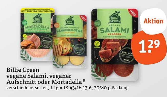 Billie Green vegane Salami, veganer Aufschnitt oder Mortadella