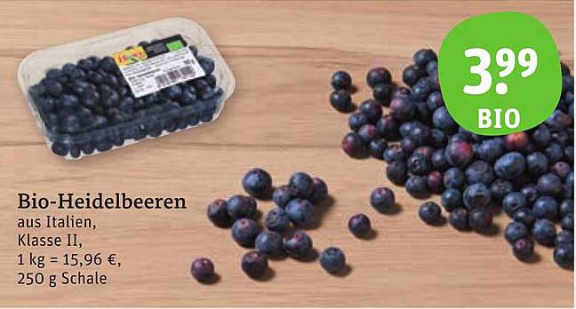 Bio-Heidelbeeren aus Italien, Klasse II, 250 g