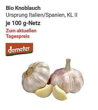 Bio Knoblauch Ursprung Italien/Spanien, KL II je 100 g-Netz