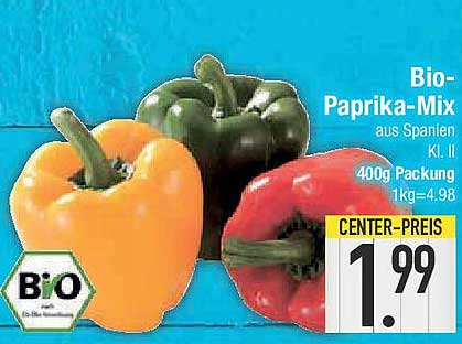 Bio-Paprika-Mix aus Spanien Kl. II 400g Packung