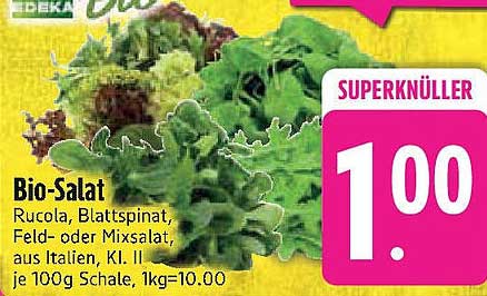 Bio-Salat: Rucola, Blattsalat, Feldsalat oder Mixsalat aus Italien, Kl. II