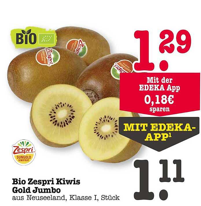 Bio Zespri Kiwis Gold Jumbo aus Neuseeland, Klasse I, Stück