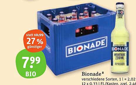 Bionade 8 verschiedene Sorten 12 x 0,33 L Kasten