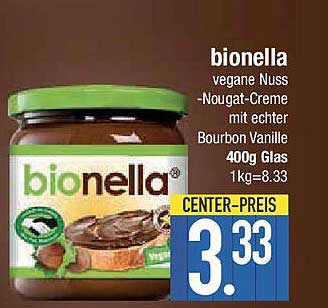bionella vegane Nuss-Nougat-Creme mit echter Bourbon Vanille 400g Glas