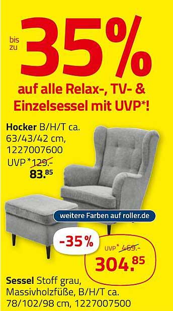 Bis zu 35% auf alle Relax-, TV- & Einzelsessel im ROLLER-Prospekt!