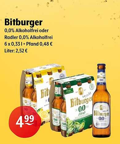 Bitburger 0,0% alkoholfrei oder Radler 0,0% alkoholfrei
