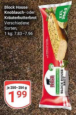 Block House Knoblauch- oder Kräuterbutterbrot 250-254 g