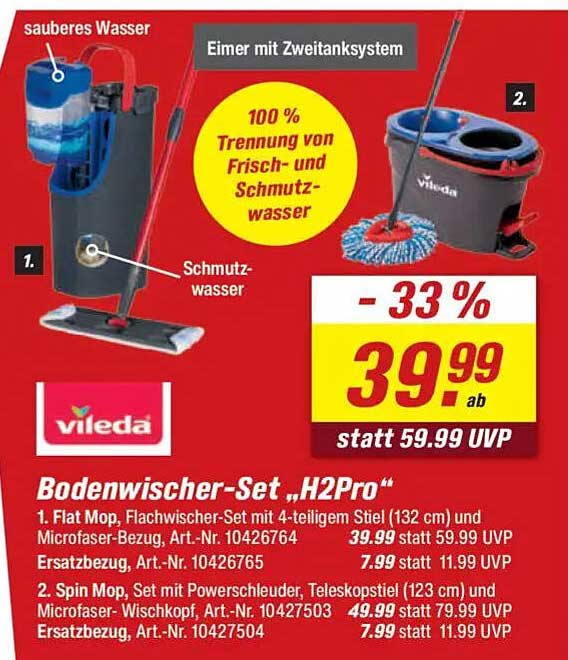 Bodenwischer-Set „H2Pro“ von Vileda