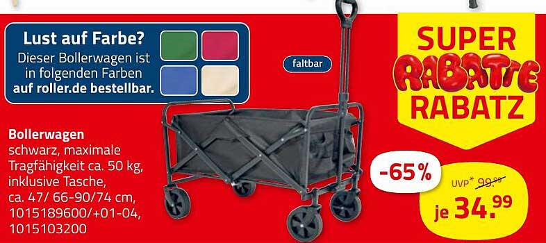 Bollerwagen schwarz – belastbar bis 50 kg, faltbar, inkl. Tasche