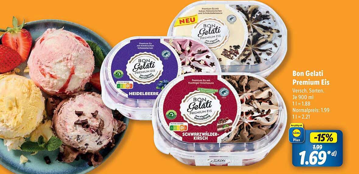 Bon Gelati Premium Eis, Verschiedene Sorten 900 ml