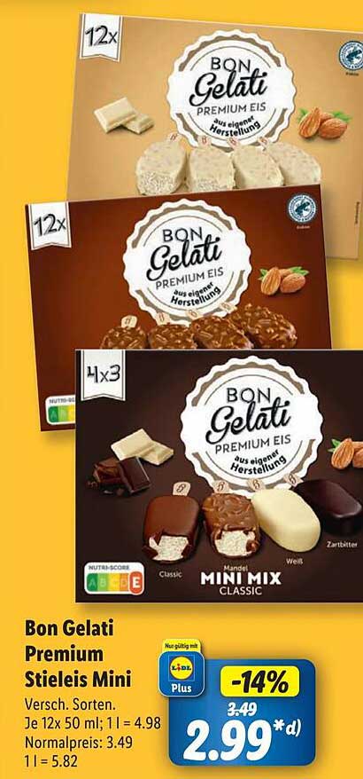 Bon Gelati Premium Stieleis Mini - Verschiedene Sorten