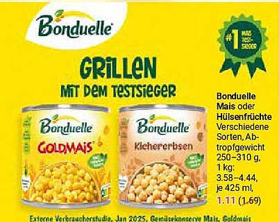 Bonduelle Mais oder Hülsenfrüchte – Grillen mit dem Testsieger