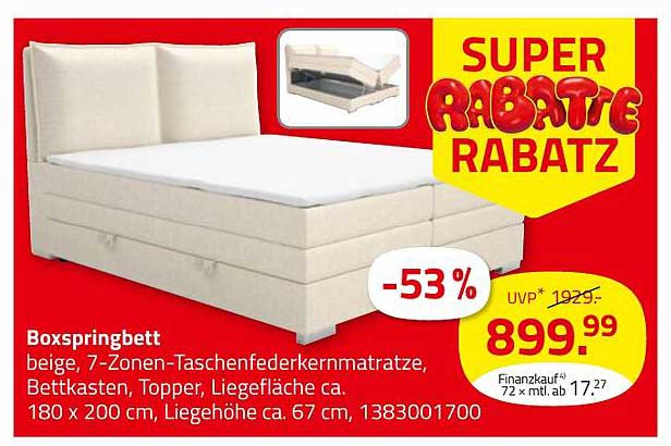 Boxspringbett beige, 7-Zonen-Taschenfederkernmatratze