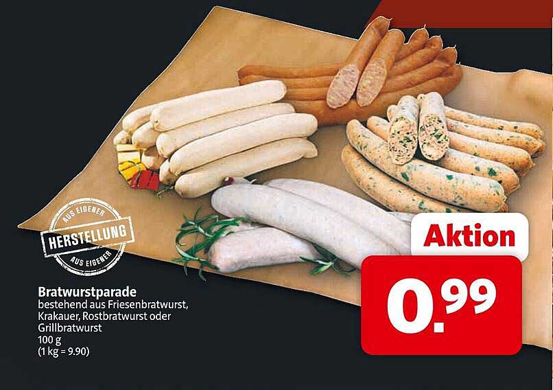 Bratwurstparade - Friesenbratwurst, Krakauer, Rostbratwurst oder Grillbratwurst