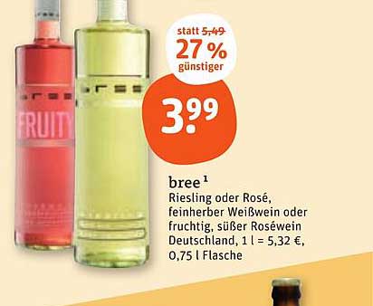 bree Riesling oder Rosé 0,75 l Flasche
