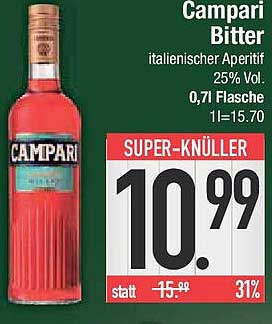 Campari Bitter italienischer Aperitif 25% Vol. 0,7l Flasche