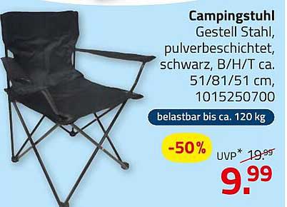 Campingstuhl - Gestell Stahl, pulverbeschichtet, schwarz, B/H/T ca. 51/81/51 cm, belastbar bis ca. 120 kg