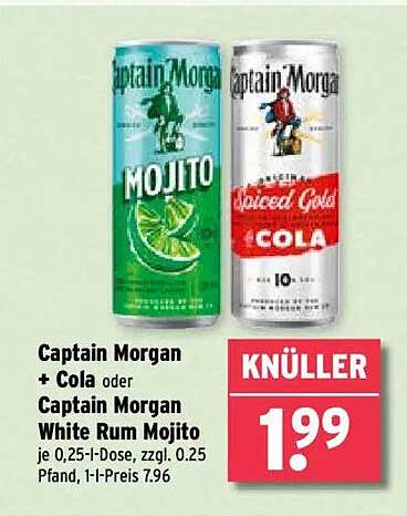 Captain Morgan + Cola oder Captain Morgan White Rum Mojito