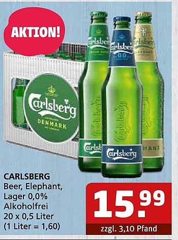 CARLSBERG Bier, Elephant, Lager 0,0% Alkoholfrei 20 x 0,5 Liter