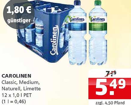 CAROLINEN Classic, Medium, Naturell, Limette 12 x 1,0 l PET