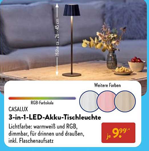 CASALUX 3-in-1-LED-Akku-Tischleuchte