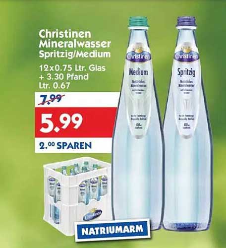 Christinen Mineralwasser Spritzig/Medium 12x0.75 Ltr. Glas