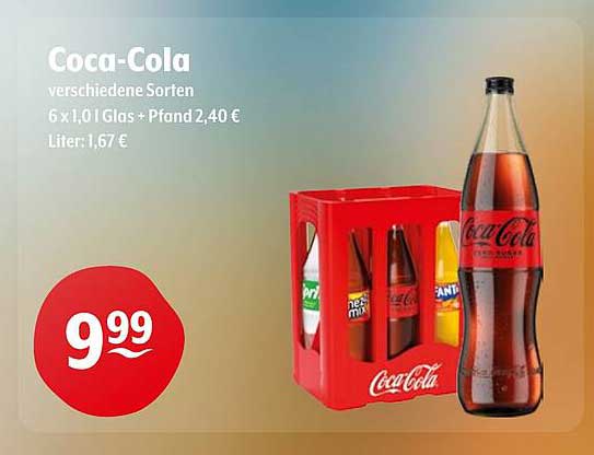 Coca-Cola 6 x 1,0 l Glas + Pfand