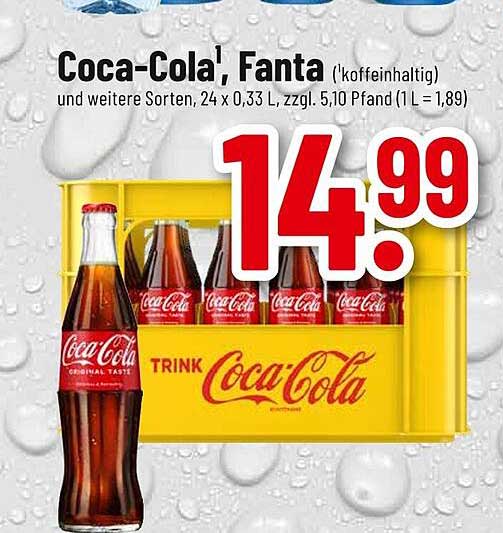 Coca-Cola, Fanta (koffeinhaltig) und weitere Sorten, 24 x 0,33 L