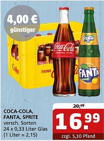 Coca-Cola, Fanta und Sprite 24 x 0,33 Liter Glas