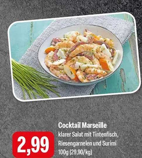 Cocktail Marseille - klarer Salat mit Tintenfisch, Riesengarnelen und Surimi