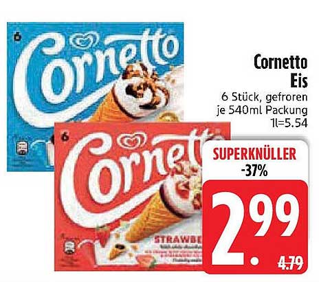 Cornetto Eis - 6 Stück, gefroren, je 540ml Packung